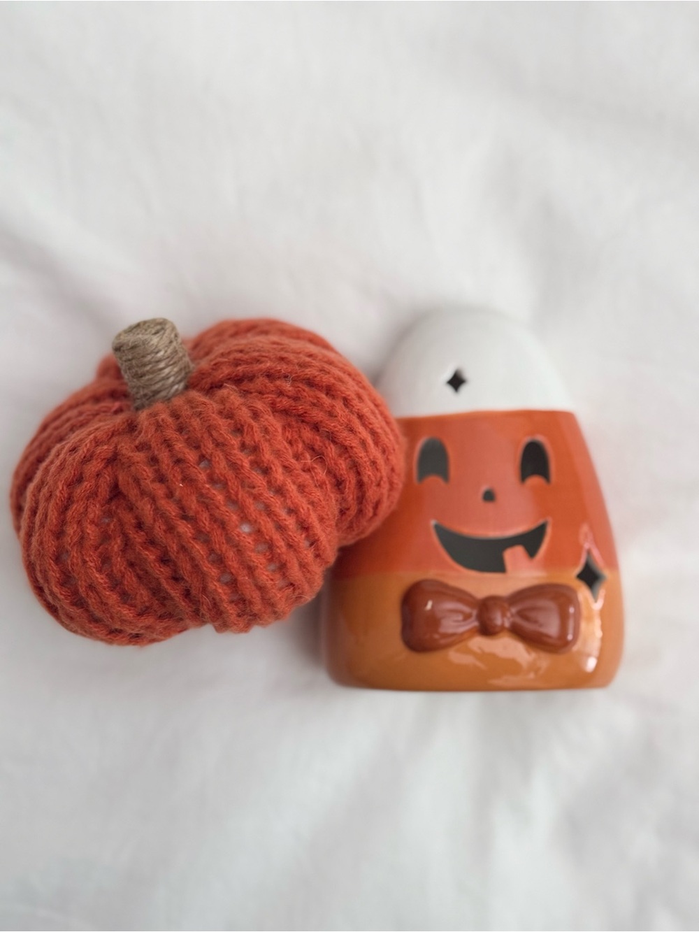Orange Knit Pumpkin & Ceramic Jack-O'-Lantern Light Set